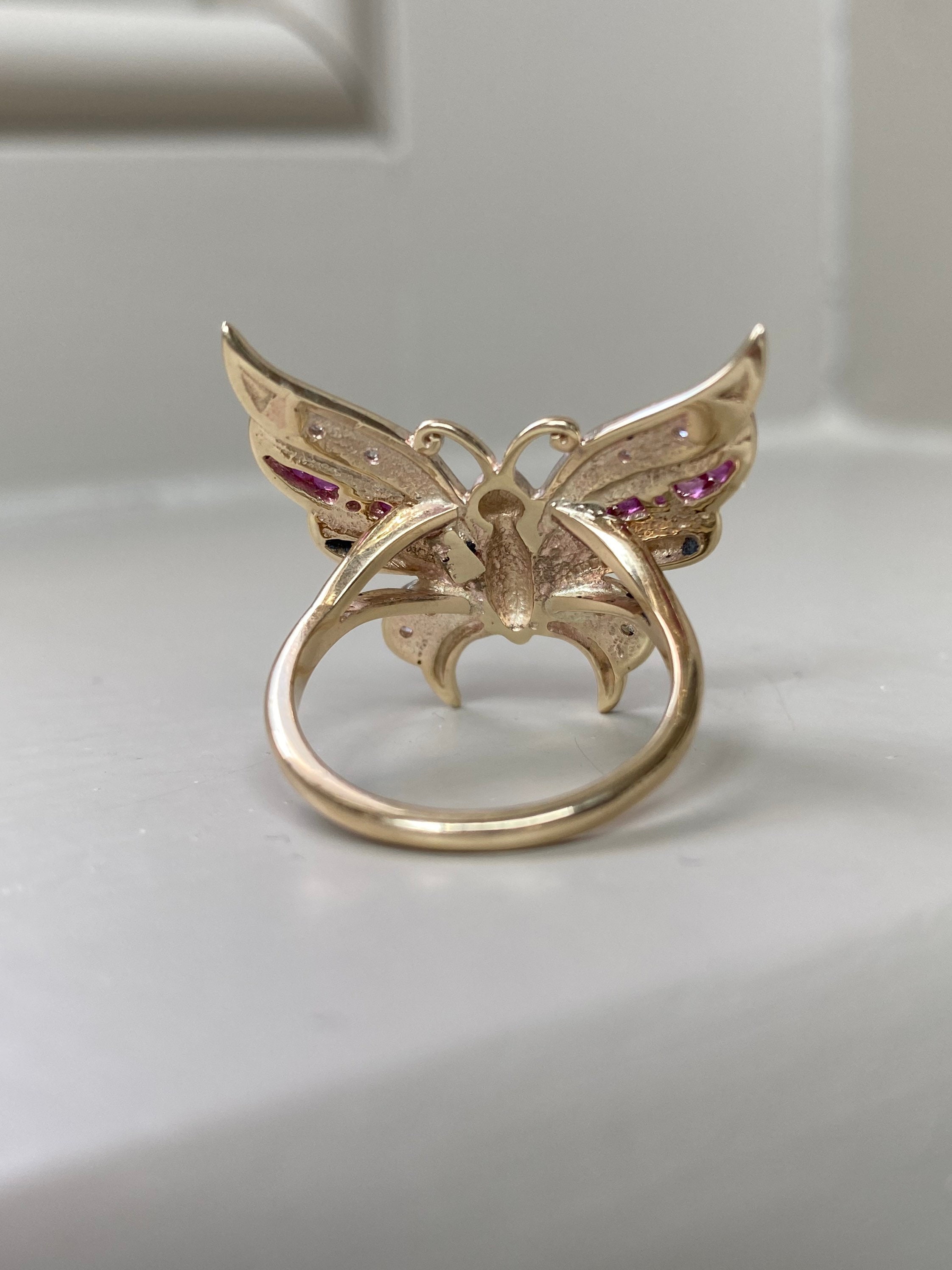 Customizable 10k Gold Gemstone Butterfly Ring Solid Gold Diamond For Sale  at 1stDibs | 10k gold butterfly ring, 10k butterfly ring