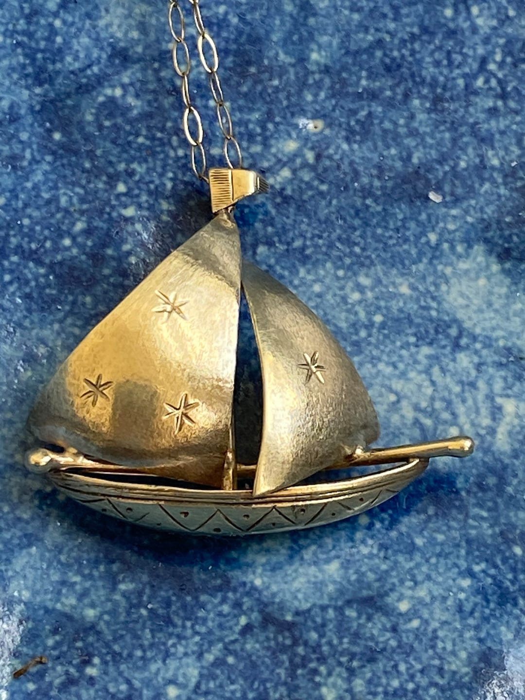 Vintage 9k Gold Sailing Boat Necklace Etsy