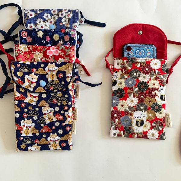 Mobile phone crossbody bag with beautiful Japanese fabrics