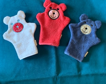 Débarbouillettes faites à la main pour enfants, gants d’ours, gants de toilette pour enfants, gant de toilette pour enfant