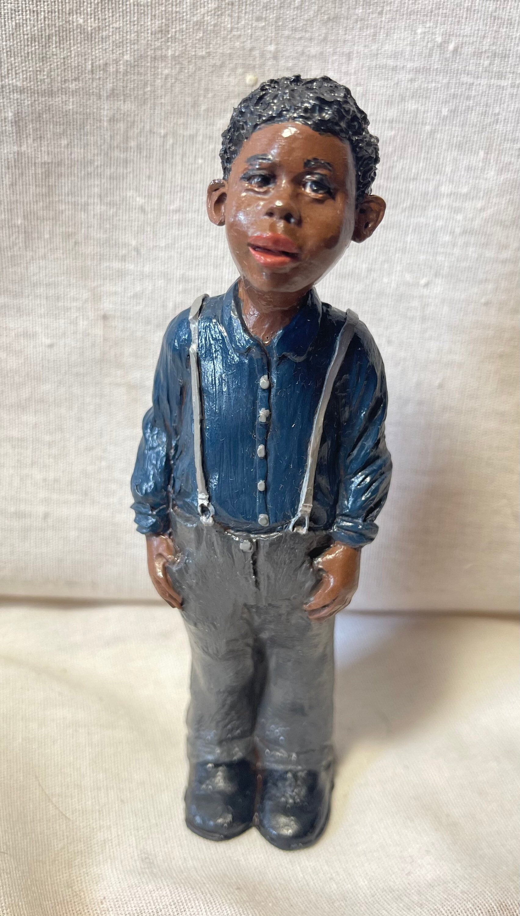 Lot - Antique Black Americana Little Boy Fishing Concrete Statue w