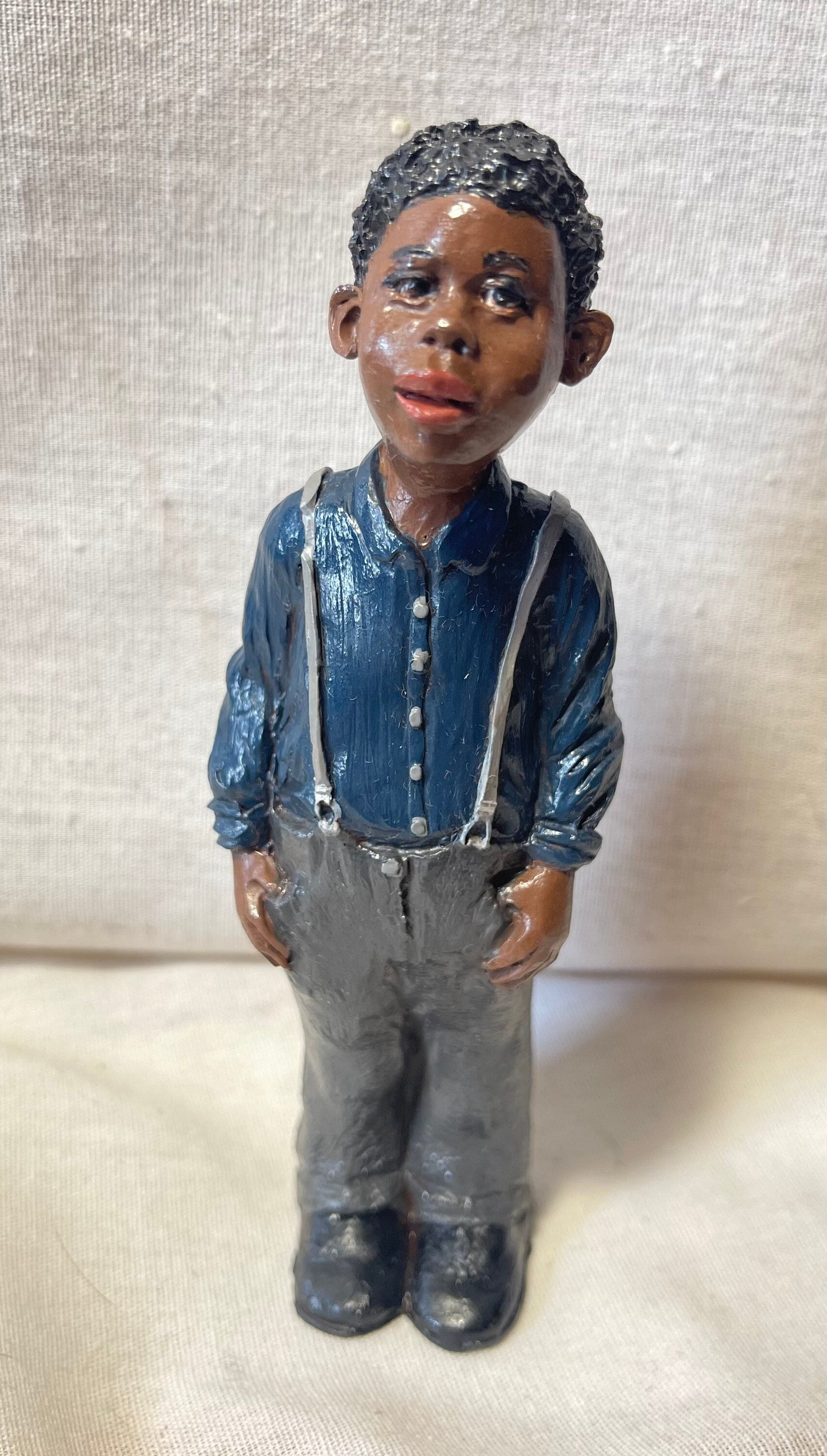 BLACK AMERICANA BOY FISHING STONE STATUE 18