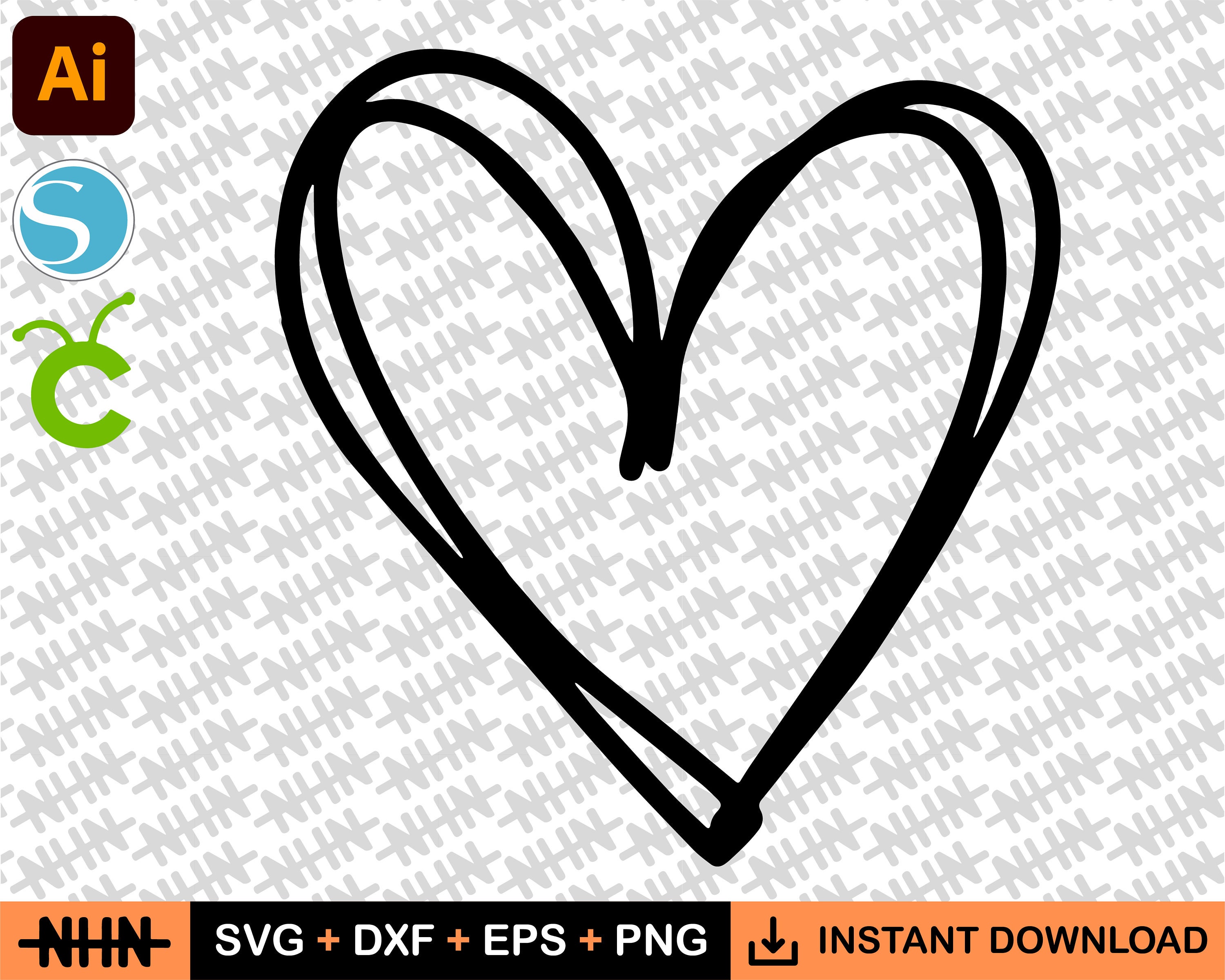 Doodle Heart SVG Digital Design Stencil Heat Transfer | Etsy
