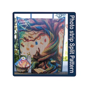 May include: A colorful book fold pattern with a tree design. The pattern is made of strips of paper that are folded and glued together to create a three-dimensional effect. The tree is made of a variety of colors, including blue, green, yellow, and orange. The pattern is titled "Photo strip Split Pattern" and is from "JHBookFold Patterns".