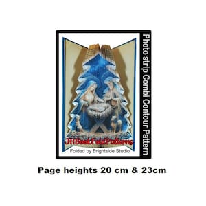 May include: A folded paper art piece depicting a Nativity scene, with a blue and white color scheme. The artwork is framed in black and includes the text "Photo strip Combi Contour Pattern". Page heights are 20 cm and 23 cm.