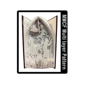 May include: A white paper book with a 3D pop-up design of a nativity scene. The book is open and the pop-up is visible. The text "MMCF Multi layer Pattern" is on the right side of the image.