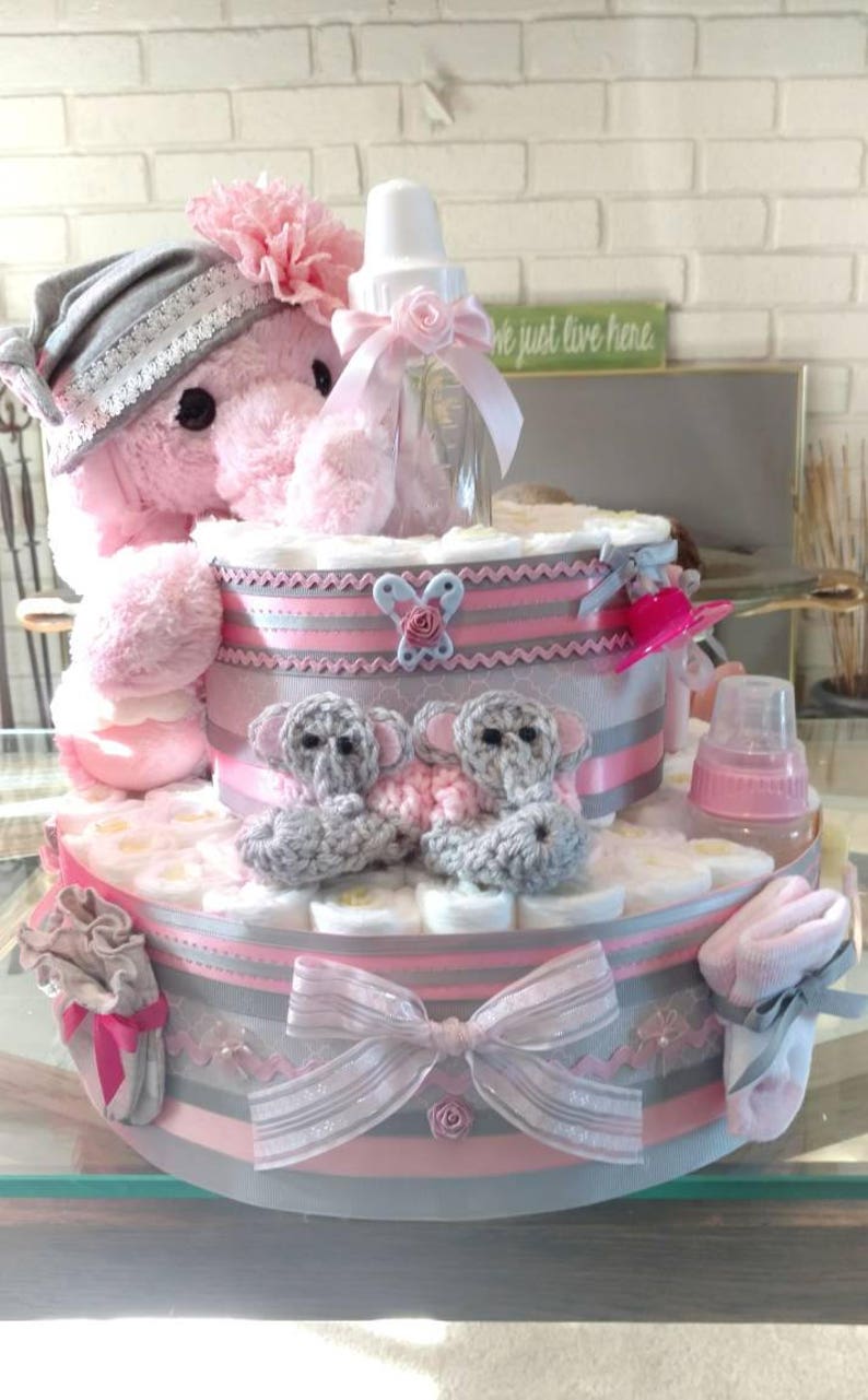 Elephant Diaper Cake Elephant Shower Cake In Pink Baby Etsy Elephant Diaper Cake Elephant Shower Cake In Pink Baby Etsy