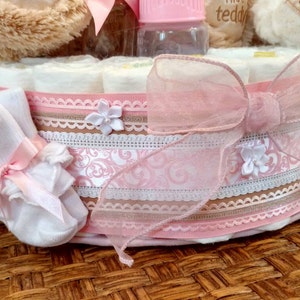 Teddy Bear Diaper Cake, Bear Diaper cake, girl diaper cake in pink, baby bear cake One Teir image 5