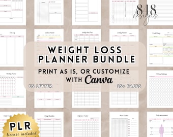 Weight Loss Journal Canva Template | Printable Fitness Planner | Meal Tracker & Wellness Journal | PLR Digital Download