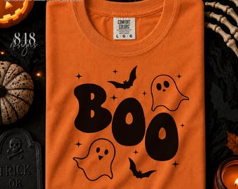 BOO Halloween SVG PNG | Retro Halloween Design | Spooky Season Design | Halloween Shirt | Cute Ghost | Cricut Cut File | Commercial Use pod