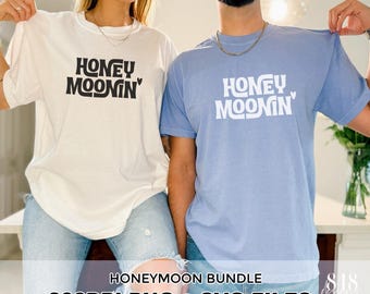 Honeymoonin' PNG & SVG Retro Bundle, Honeymoon Couple Tshirt Designs, Trendy Bridal Graphic, Just Married Design, Matching 2026 Wedding