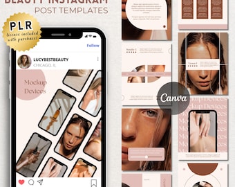150 Beauty Instagram Canva Templates | Editable Social Media Posts | Portrait Size | Esthetician Marketing Kit | PLR Bundle