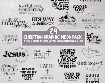 Christian Graphics Mega Pack, PNG & SVG, Bible Verse, Christian Quote, Scripture, Christian Design, Trendy Faith Graphic