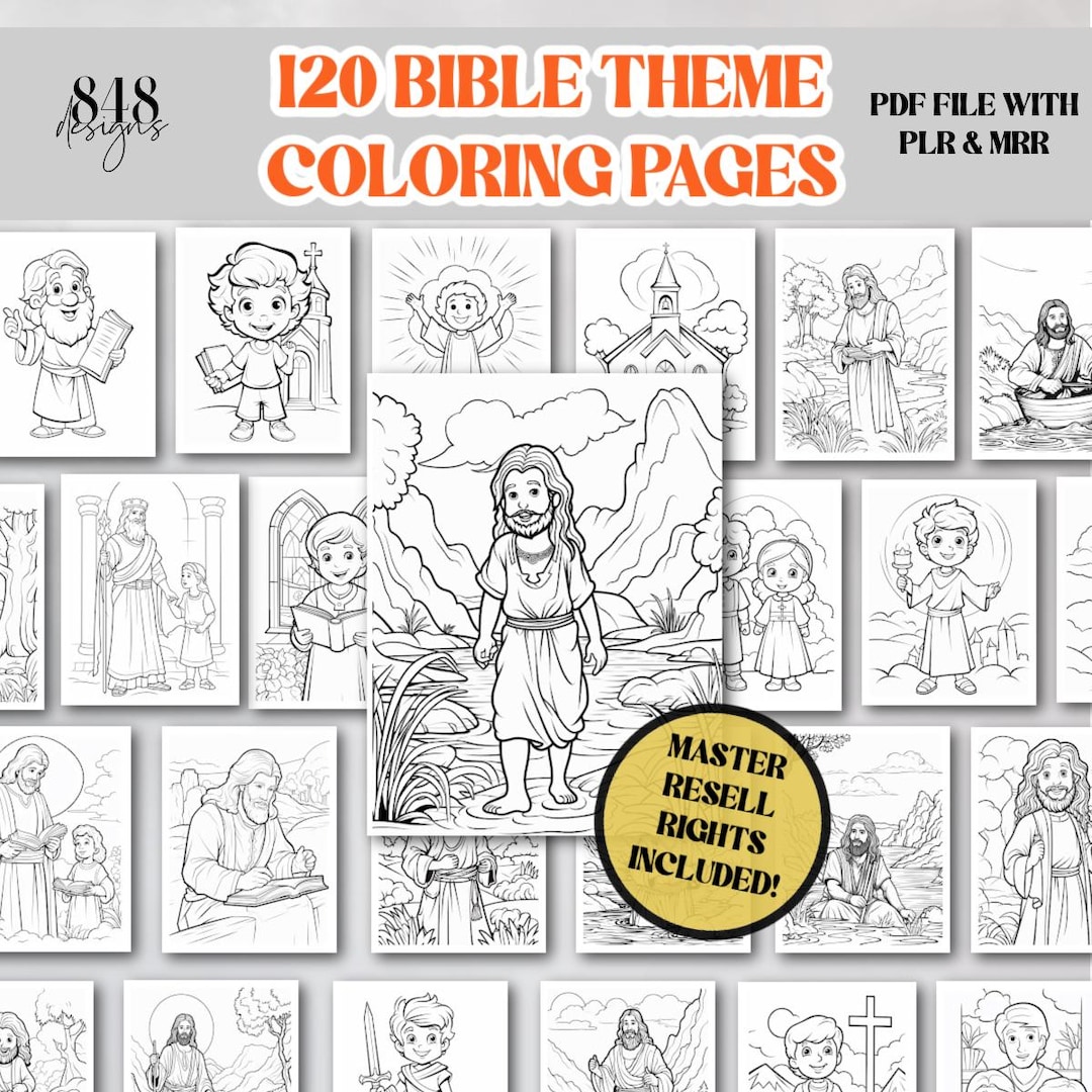 120 Bible Color Sheets PLR and MRR Included, Bible Based Coloring ...