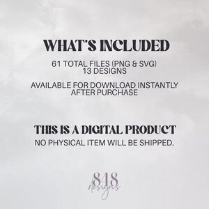 Może przedstawiać: Ogłoszenie produktu cyfrowego z tekstem "WHAT'S INCLUDED" i szczeg&oacute;łami dotyczącymi 61 plik&oacute;w, 13 projekt&oacute;w i natychmiastowego pobierania. Zaznaczono, że żaden fizyczny przedmiot nie zostanie wysłany.