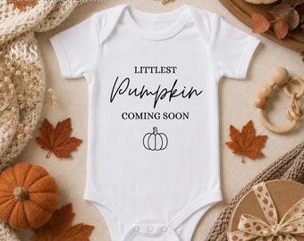 Littlest Pumpkin Coming Soon SVG PNG, Fall Pregnancy Announcement, Pumpkin Baby Announcement SVG, Autumn Pregnancy Reveal, Onesie Design