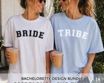 Bride Tribe PNG & SVG Varsity Theme Bundle, Bride To Be Bachelorette College Tshirt Designs, Trendy Bridal Graphics, Bach Party Theme