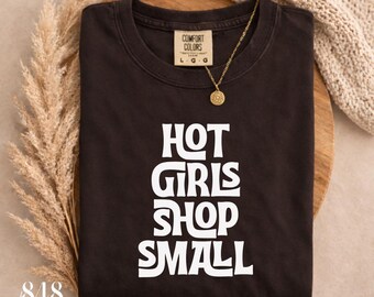 Hot Girls Shop Small PNG & SVG, Shop Local Graphic, Small Business Design, Farmers Market Retro Tote Bag Design