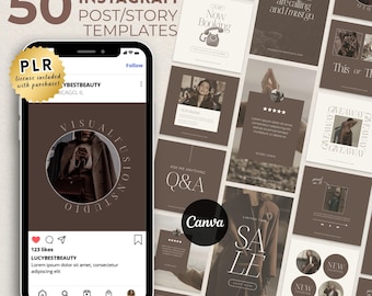 Brown Neutral Instagram Canva Templates | 25 Post + 25 Story Templates | Small Business Social Media Kit | PLR Included