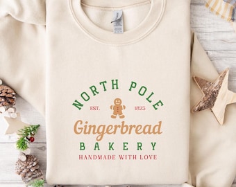 North Pole Gingerbread Bakery PNG, Vintage Christmas PNG, Retro Gingerbread Shirt Design, Christmas Sweatshirt PNG, Holiday Sublimation