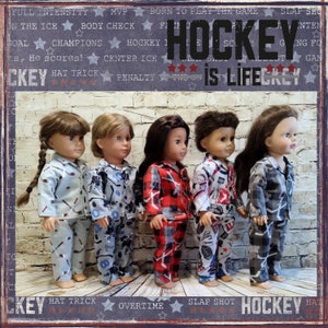 Vêtements de poupée de 18 pouces, pyjama de hockey en flanelle pour garçons ou filles, pyjamas imprimés sports d’hiver