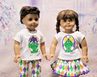 18 Inch Doll Clothes Boy and Girl, Brother and Sister or Twin Mardi Gras Outfits, Fat Tuesday