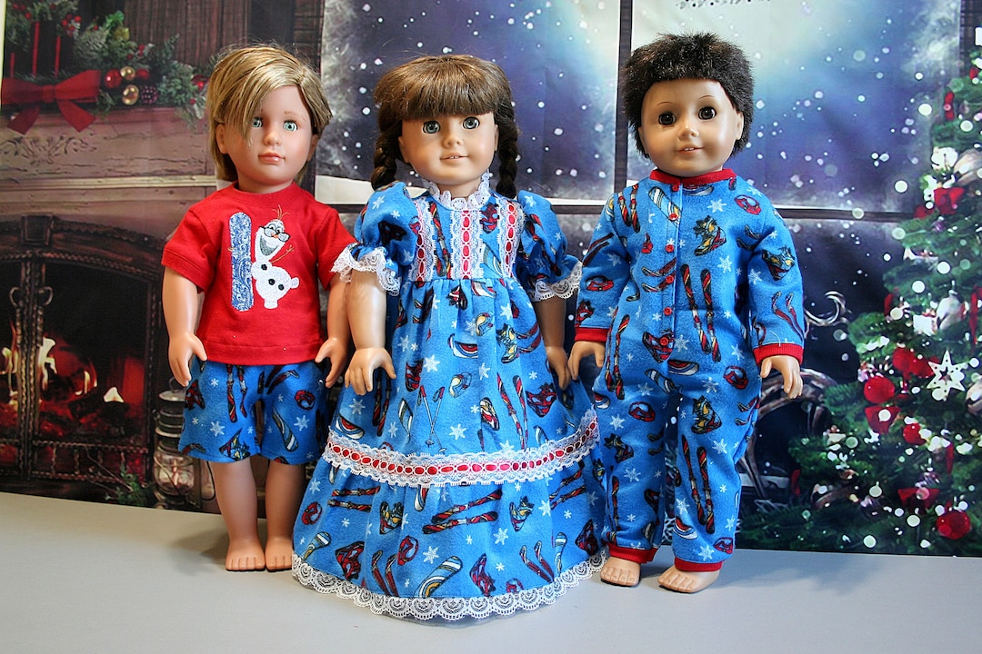 18 Inch Doll Clothes, Boy's Union Suit Pajamas and Girls Nightgown Circa  1868 Brother and Sister or Twin Set, and Sleep Shorts Set