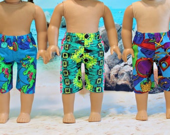 18 Inch Doll Clothes,  Boys Swim Trunks, or Boys or Girls, Summer Shorts