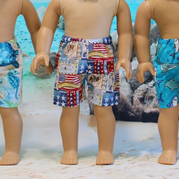 18 Inch Doll Clothes,  Boys Swim Trunks, or Boys or Girls, Summer Shorts