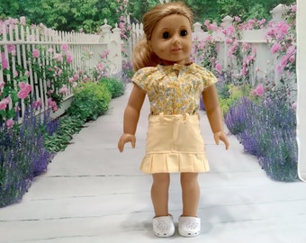18 Inch Doll Clothes, Summer Set. Crop Top, Pleated Skirt, and Shorts