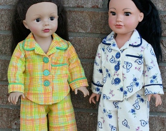 18 Inch Doll Clothes, OOAK, Designer Flannel Pajamas. Winter Sleepwear