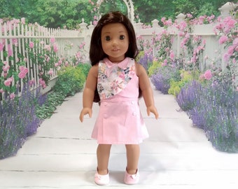 18 Inch Doll Clothes, Summer Set. Crop Top, Pleated Skirt, and Shorts