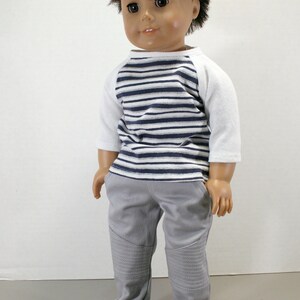 18 Inch Doll Clothes, Boy&#39;s Trendy Moto Pants with lots of details, and Classic Baseball Style T-Shirt