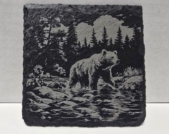 Posavasos de pizarra grabados con láser de Wilderness Bear