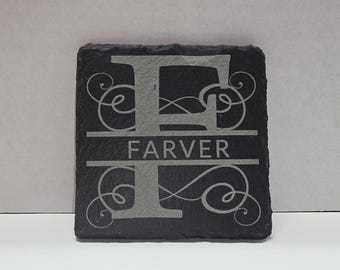 Posavasos de pizarra personalizados: diseño grabado con nombre y monograma