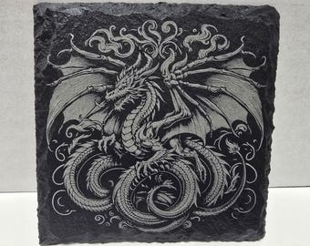 Posavasos de pizarra con grabado láser de dragón