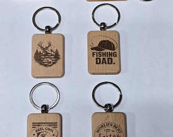 Personalized Wooden Dad Keychain – Father’s Day Gift for Him | Fishing, Hunting, Tools, Funny Quotes.