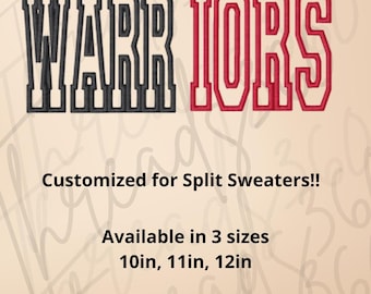 WARRIORS Satin Stitch Split Half Embroidery Digital File