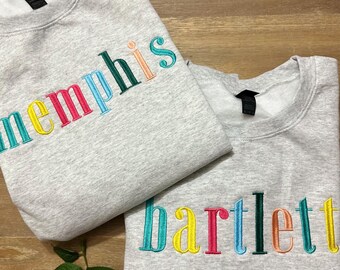 Embroidered Multi Color State Sweatshirt | Custom Multicolor Trendy Crewneck