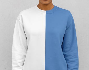 Blank Two Tone Crewneck Sweatshirts Split Color Block Team Spirit Sweaters