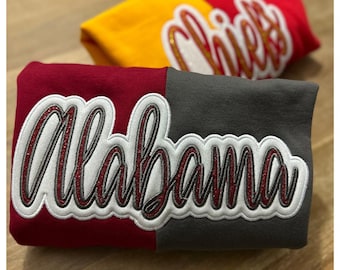 Custom Two-Tone Color Block Crewneck Cursive Embroidered Sweatshirt: Mascot Team Sweatshirt, Team Name, City, State