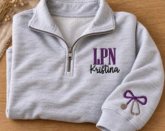Pull brodé personnalisé avec le nom de l'infirmière auxiliaire autorisée (LPN, RN, CNA)