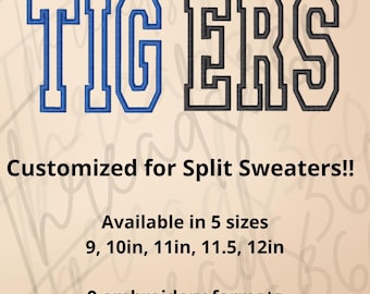 TIGERS Satin Stitch Split Half and Half Embroidery file for Two Tone Sweaters