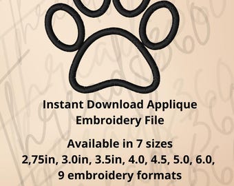 Cat Paw Print Instant Download Applique Embroidery Design | Wildcat| Domestic Cat | Bobcat | Totes and Sleeve Embroidery | Mascots