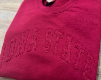Tone on Tone Embroidered Sweatshirt School Mascot Any Word Applique Crewneck Cozy Team State Name Number