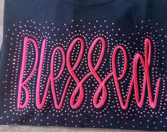 Blessed Embroidered Sparkle Rhinestone Shirt | Sweater | Religious Apparel