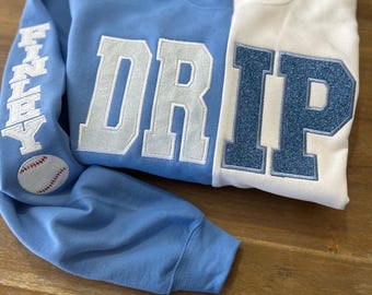 Custom Embroidered Split Two Tone Sweatshirt WITH SLEEVE Embroidery |Sweater | Game Day | Mascot | Team Spirit Wear | Sports Crewneck | Name