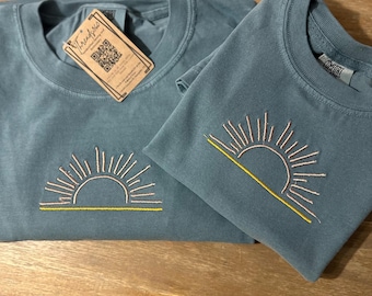 Long Sleeve Sun Embroidered Comfort Colors Shirt: Boho Aztec Style