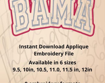 BAMA Double Applique Embroidery File for Machine Embroidery Instant Download | Alabama State Pride | College Game Day Machine Embroidery