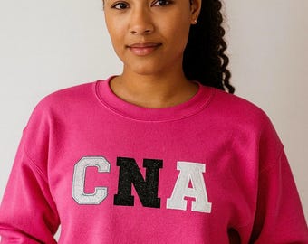 Embroidered Nurse Sweatshirt: Glittery Vinyl Applique, Personalized Healthcare Gift CNA LPN MA